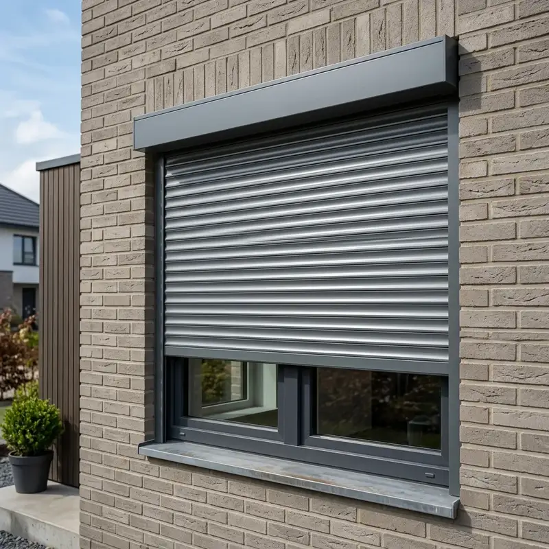 Persiana de seguridad exterior de aluminio instalada en ventana