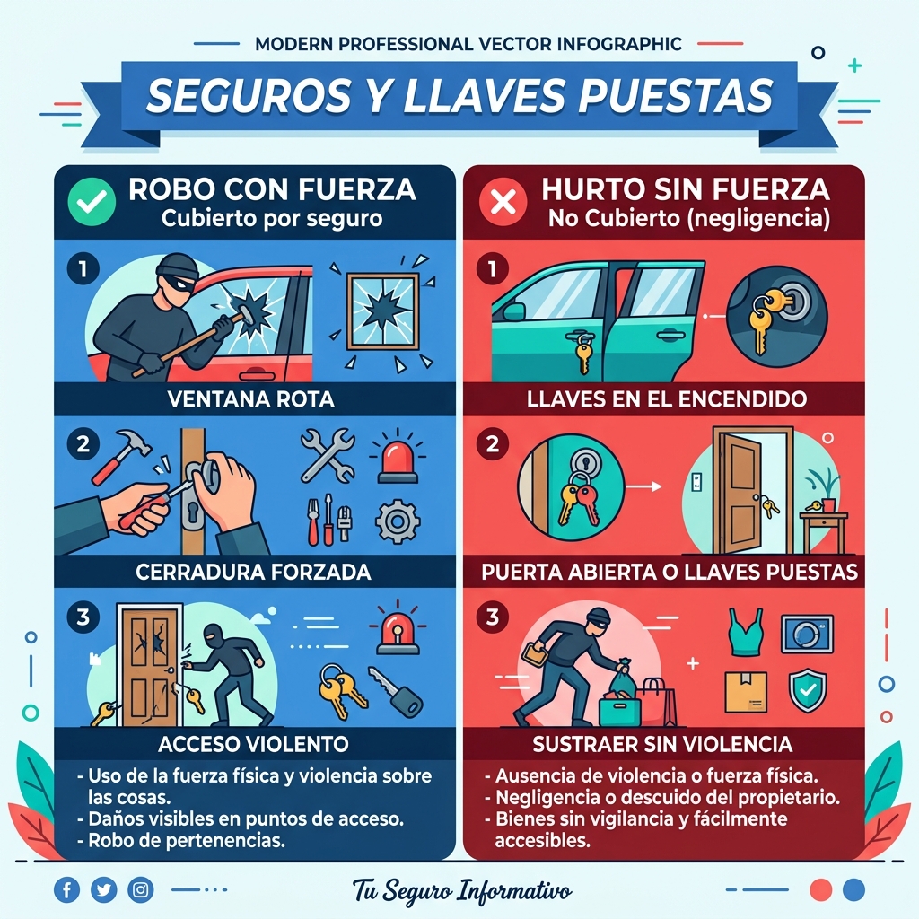 InfografÃa: Seguros y llaves puestas - Robo con fuerza vs Hurto sin fuerza