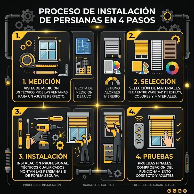 Infografía del proceso de instalación de persianas en 4 pasos