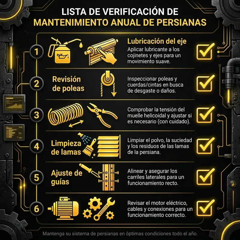 Lista de verificación de mantenimiento anual de persianas