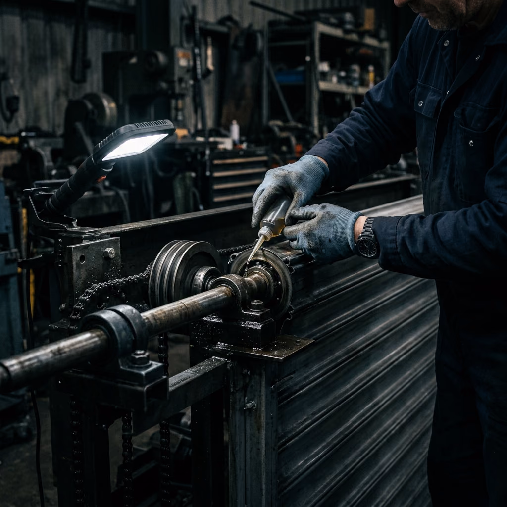Trabajos de mantenimiento y lubricación en guías y eje de persiana