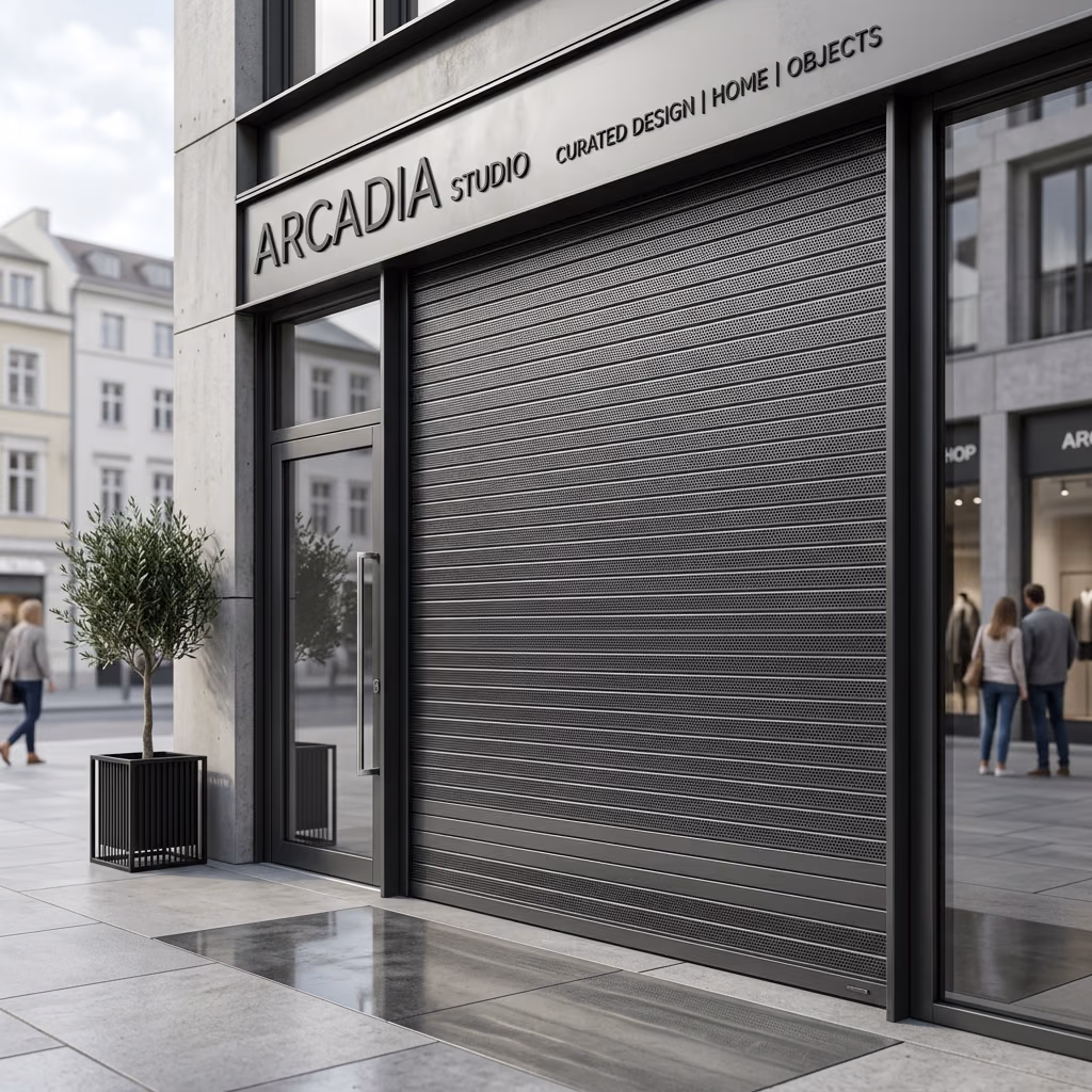 Persiana metálica microperforada para escaparates de comercio