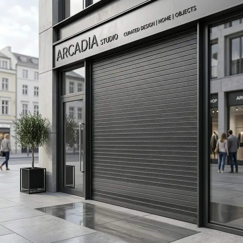Persiana microperforada que permite ver el escaparate
